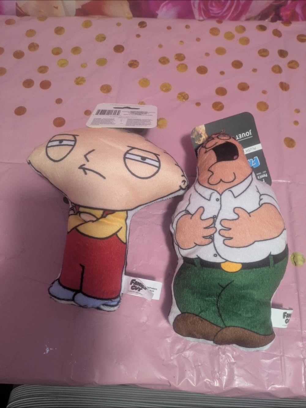 Family Guy Stewie & Peter Plush Pillow Pair - Pink, Red, Green